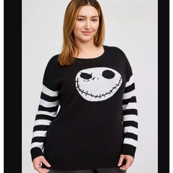 Hot Topic The Nightmare Before Christmas Jack Skellington Striped Sleeve Sweater - Picture 1 of 5